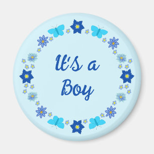 Blue Baby Boy Butterflies and Flowers Custom Magnet