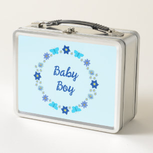 Blue Baby Boy Butterflies and Flowers Custom Metal Lunch Box