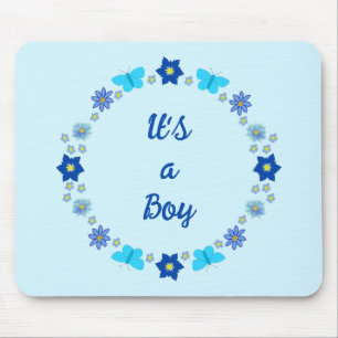 Blue Baby Boy Butterflies and Flowers Custom Mouse Pad
