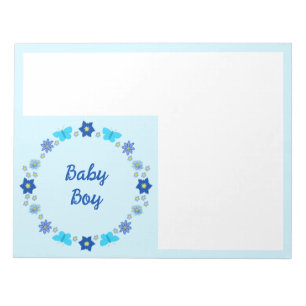 Blue Baby Boy Butterflies and Flowers Custom Notepad