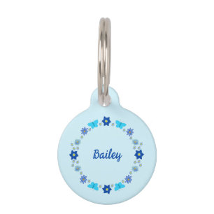 Blue Baby Boy Butterflies and Flowers Custom Pet Tag