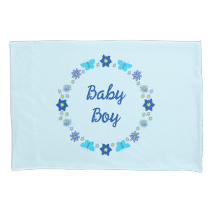 Blue Baby Boy Butterflies and Flowers Custom Pillowcase