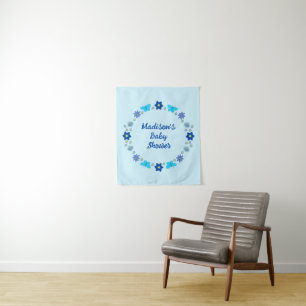 Blue Baby Boy Butterflies and Flowers Custom Tapestry