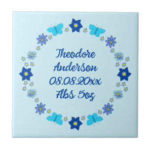 Blue Baby Boy Butterflies and Flowers Custom Tile