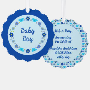 Blue Baby Boy Butterflies and Flowers Custom Tree Decoration Card