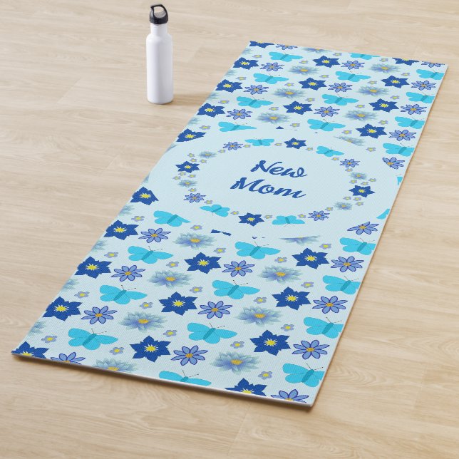 Blue Baby Boy Butterflies and Flowers Custom Yoga Mat (In Situ)