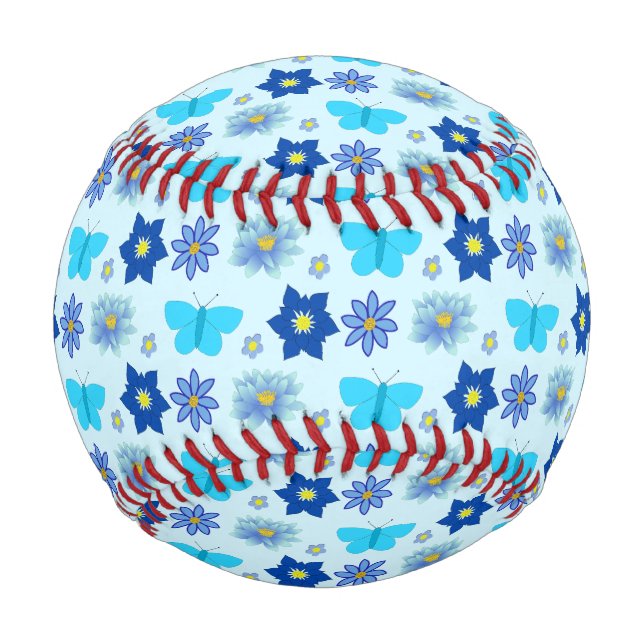 Blue Baby Boy Butterflies and Flowers Patterned Baseball (Front)