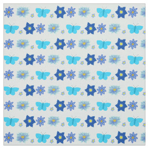 Blue Baby Boy Butterflies and Flowers Patterned Fabric