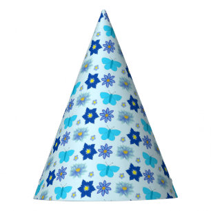 Blue Baby Boy Butterflies and Flowers Patterned Party Hat