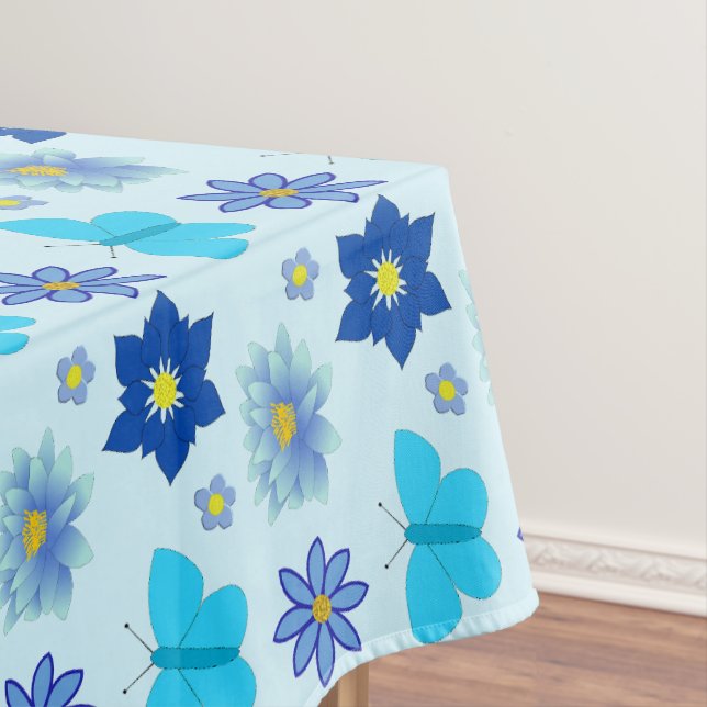 Blue Baby Boy Butterflies and Flowers Patterned Tablecloth (In Situ)