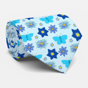 Blue Baby Boy Butterflies and Flowers Patterned Tie