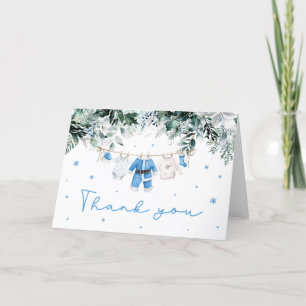 Blue Baby Boy Christmas Santa Baby Baby Shower Thank You Card