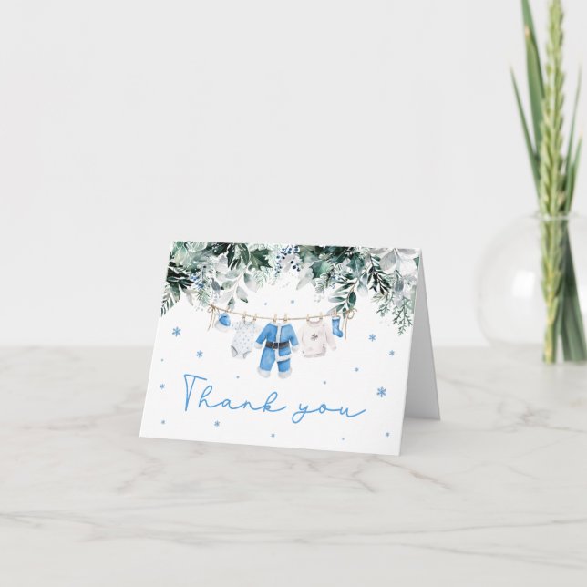 Blue Baby Boy Christmas Santa Baby Baby Shower Thank You Card (Front)
