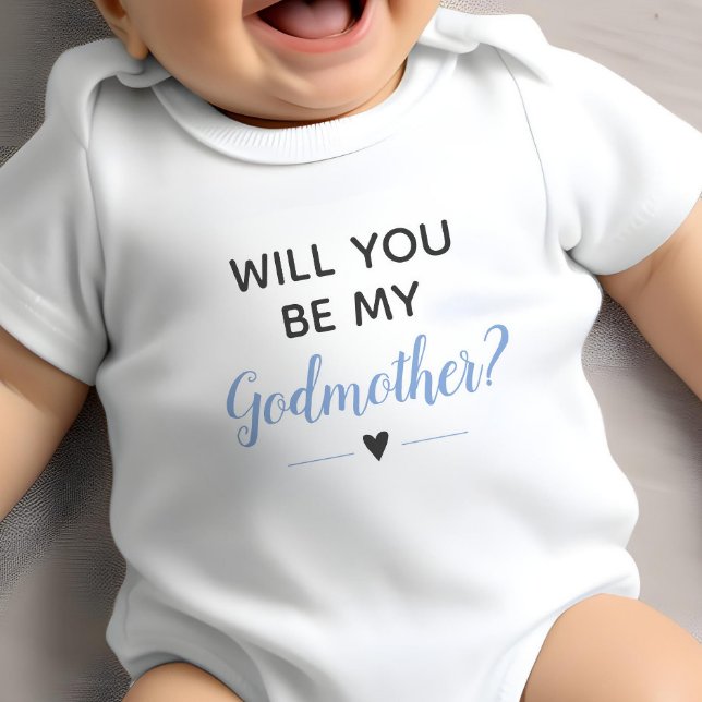Blue Baby Boy Cute Will You Be My Godmother Baby Bodysuit (Creator Uploaded)