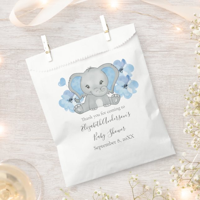 Blue Baby Boy Elephant Baby Shower Flowers Balloon Favour Bags (Clipped)