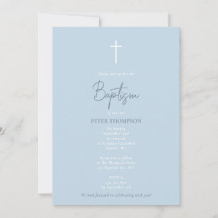 Blue Baby Boy Hand Written Script Baptism  Invitation