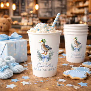 Blue Baby Boy Mallard Duck Baby Shower Paper Cups