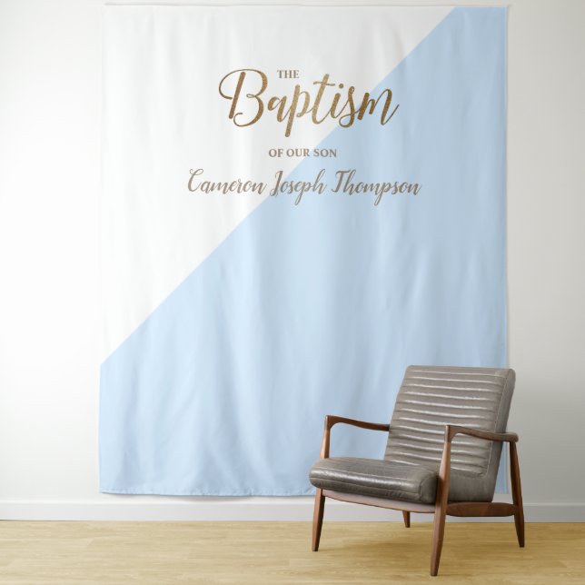 Blue baby boy modern baptism backdrop tapestry (In Situ)