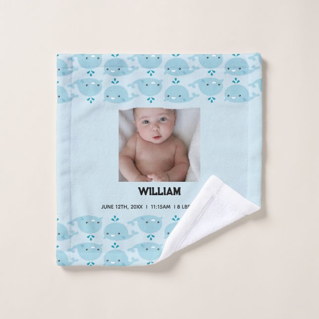 Blue Baby Boy Name Birth Date Stats | Photo Baby Wash Cloth (Wash Cloth)