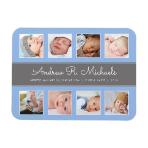 Blue baby boy Newborn Photo Collage Announcement Magnet