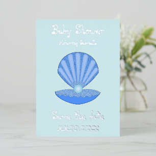 Blue Baby Boy Oyster shell and Pearl Baby Shower
