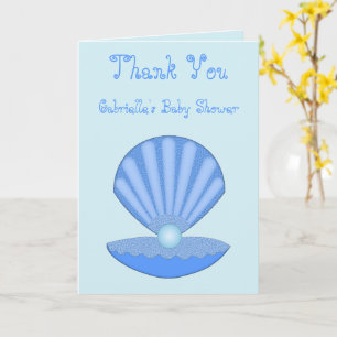 Blue Baby Boy Oyster shell and Pearl Baby Shower Card