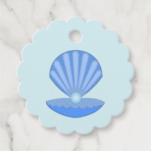 Blue Baby Boy Oyster shell and Pearl Baby Shower Favour Tags