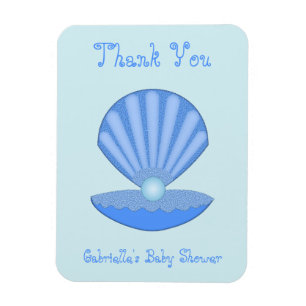 Blue Baby Boy Oyster shell and Pearl Baby Shower Magnet