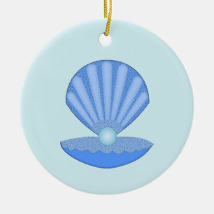 Blue Baby Boy Oyster shell and Pearl Custom Ceramic Tree Decoration