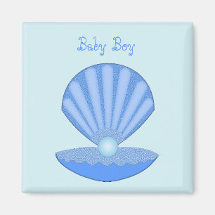 Blue Baby Boy Oyster shell and Pearl Custom Magnet