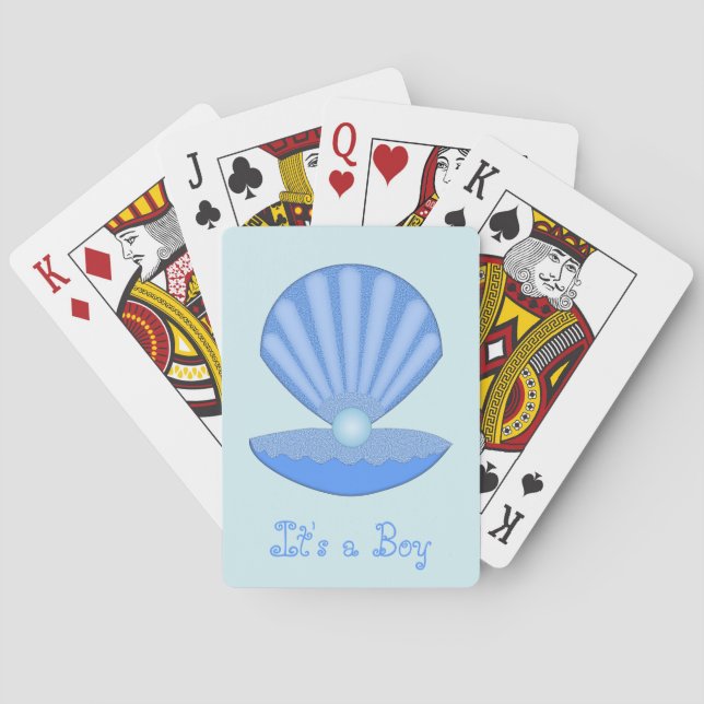 Blue Baby Boy Oyster shell and Pearl Custom Playing Cards (Back)