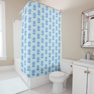 Blue Baby Boy Oyster shell and Pearl Patterned Shower Curtain