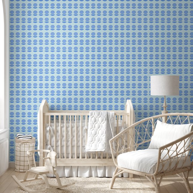 Blue Baby Boy Oyster shell and Pearl Patterned Wallpaper (Kids)
