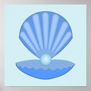 Blue Baby Boy Oyster shell and Pearl Poster