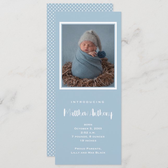 Blue Baby Boy Photo Birth Announcement (Front/Back)