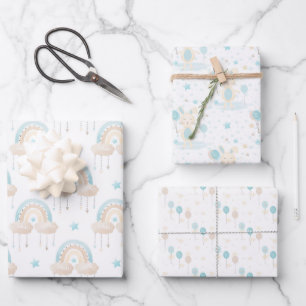 Blue Baby Boy Rainbow and Rabbit Wrapping Paper Sh