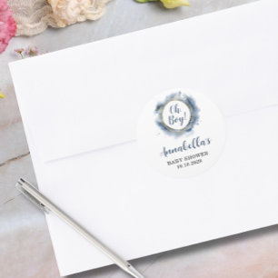 Blue Baby Boy Shower Classic Round Sticker