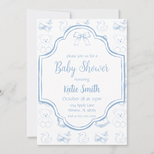 Blue Baby Boy Shower Invitation (Front)