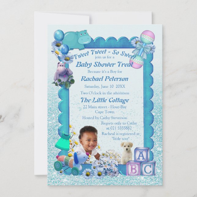 Blue Baby Boy Shower Tweets Invitation (Front)