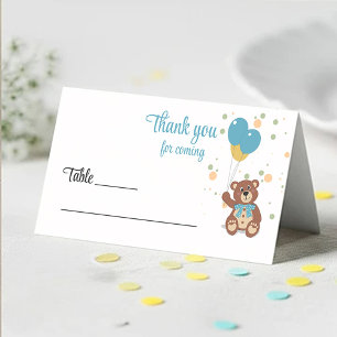 Blue Baby Boy Teddy Bear Baby Shower Guest Name Place Card