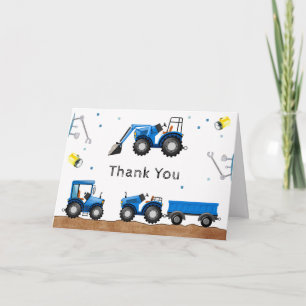 Blue Baby Boy Under Construction Baby Shower Thank You Card