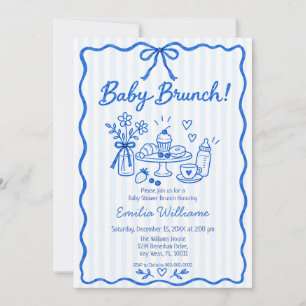 Blue Baby Brunch Hand Drawn Baby Shower Invitation