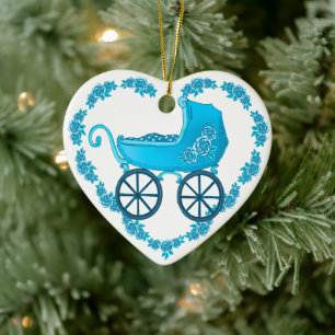 Blue Baby Buggy Heart Ceramic Tree Decoration