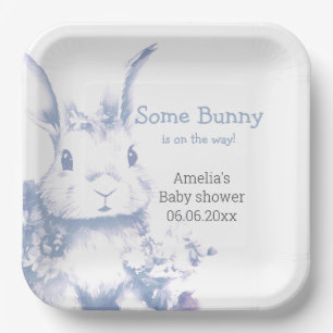 Blue Baby Bunny Baby Shower Paper Plate