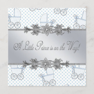 Blue Baby Carriage Baby Boy Prince Shower Invitation