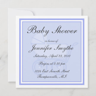 Blue Baby Carriage Baby Shower Invitation