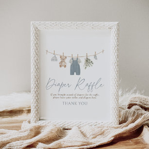 Blue Baby Clothes Baby Shower Diaper Raffle Sign