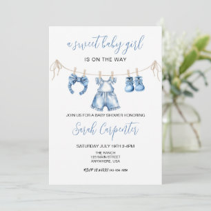 Blue Baby Clothes Girl Baby shower Invitation
