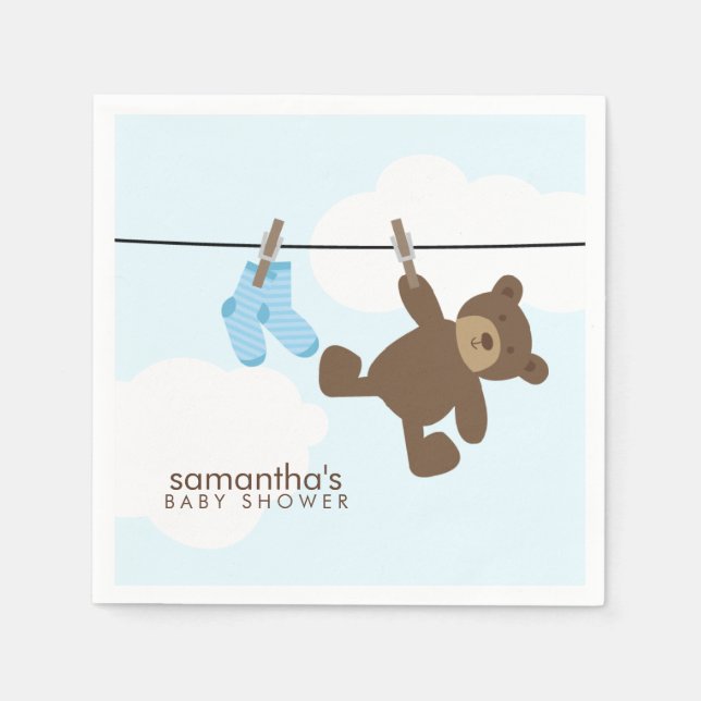 Blue Baby Clothesline and Teddy Bear Napkin (Front)