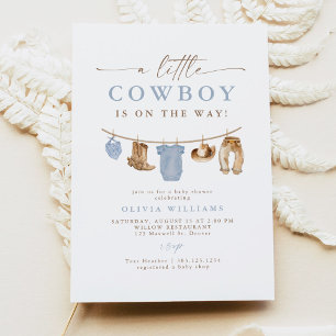 Blue Baby Clothesline Little Cowboy Baby Shower Invitation